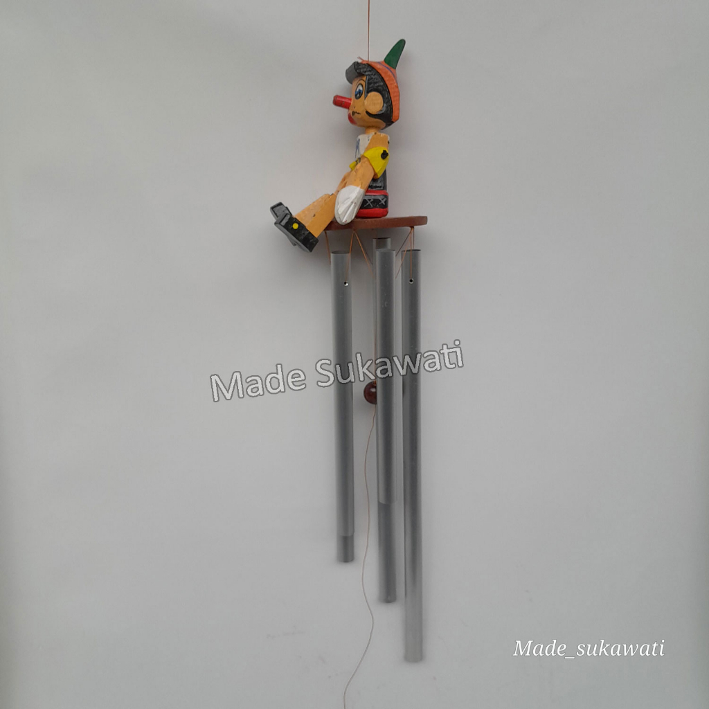 Lonceng aluminium boneka Pinokio krincingan gantungan windchimes