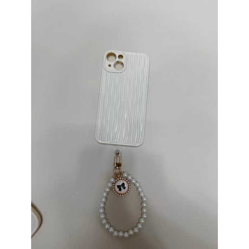 Simple White Beige with Bow Pearl Chain Softcase Casing Case HP Lucu iphone XS XS Max XR 11 Pro Max 12 Pro Max 13 Pro Max 14 Pro Max