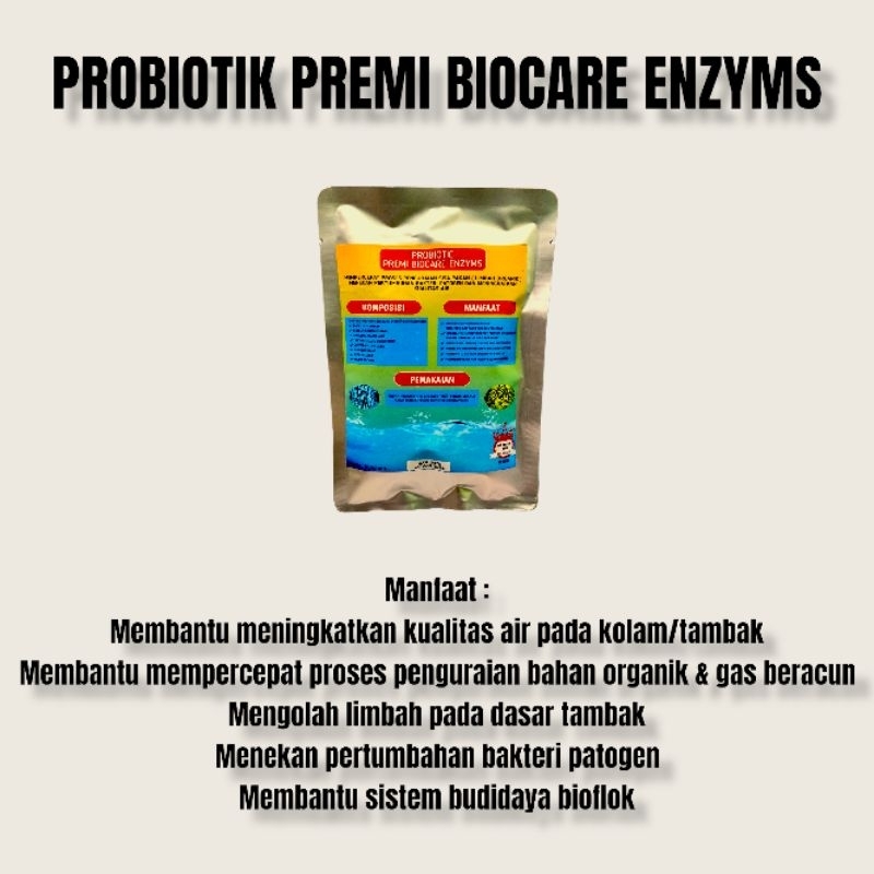 probiotik bakteri premi biocare Enzym penjernih air 100gr / probiotik ikan &amp; udang / probiotik bioflok / bakteri stater Enzym / probiotik Enzym / bakteri stater kolam Koi / bakteri stater aquarium