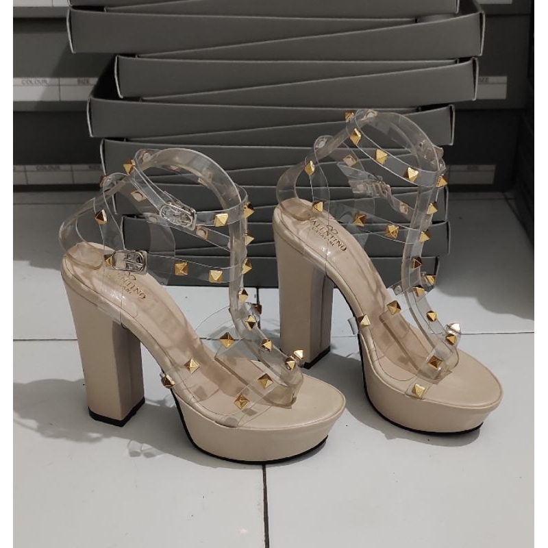 high heels 13cm stude transparan