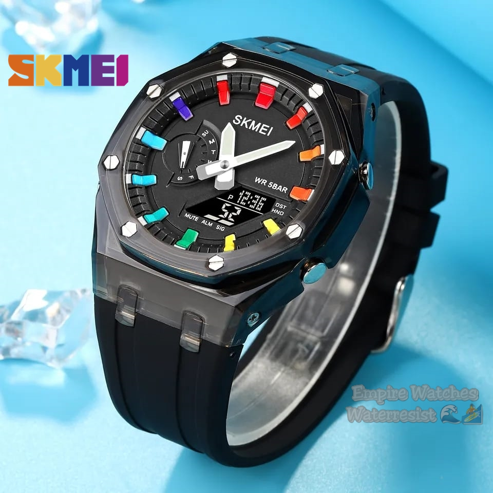 Jam Tangan Skmei 2100 Pria Cowok Analog Digital Strap Rubber Original Waterproof