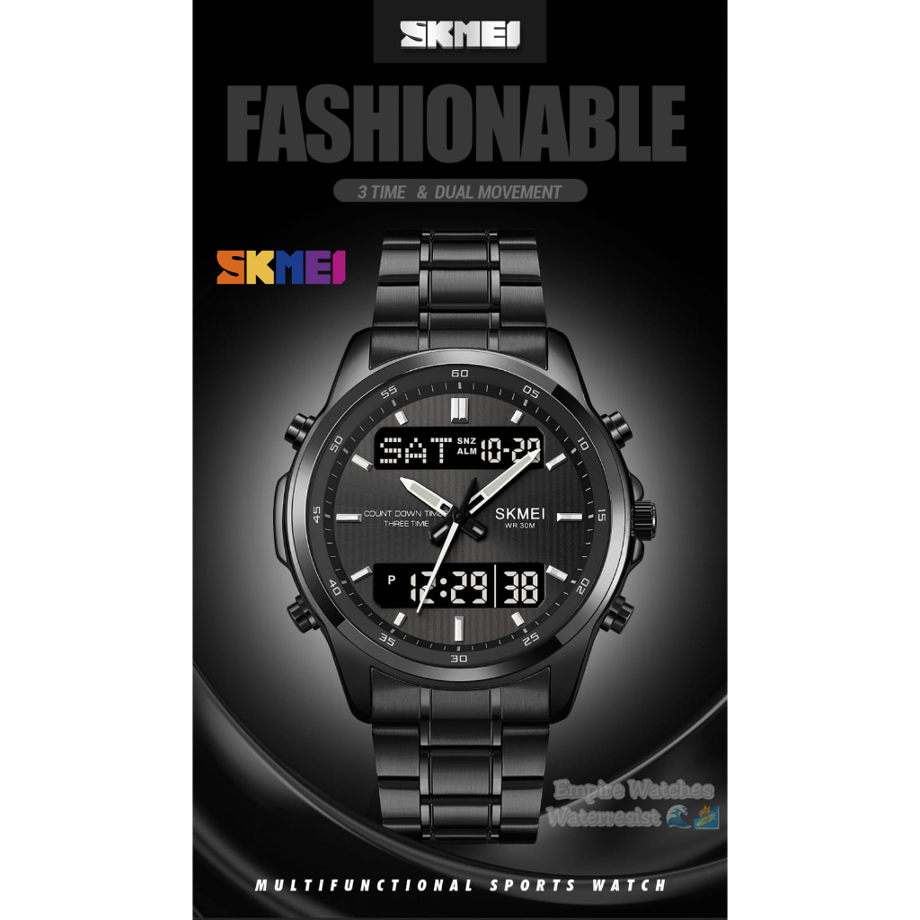Jam Tangan Skmei 2049 Pria Cowok Analog Digital Rantai Stainless Original Waterproof