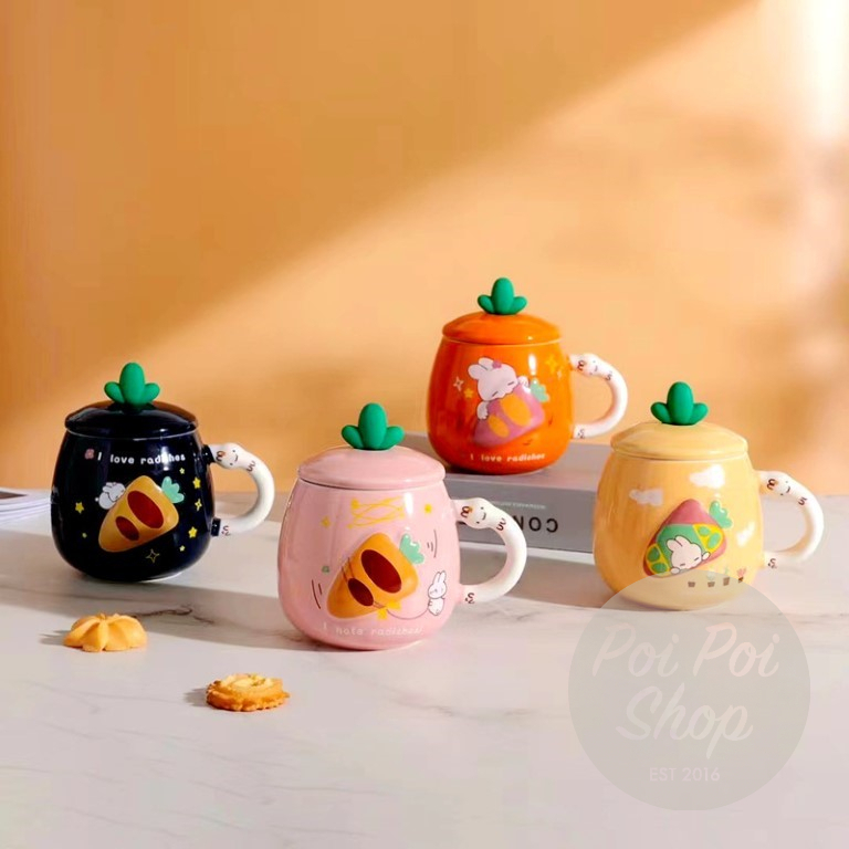 Cangkir Gelas Keramik Bunny Kelinci Carrot Cup Gift Set Ceramic Mug dengan tutup High Quality