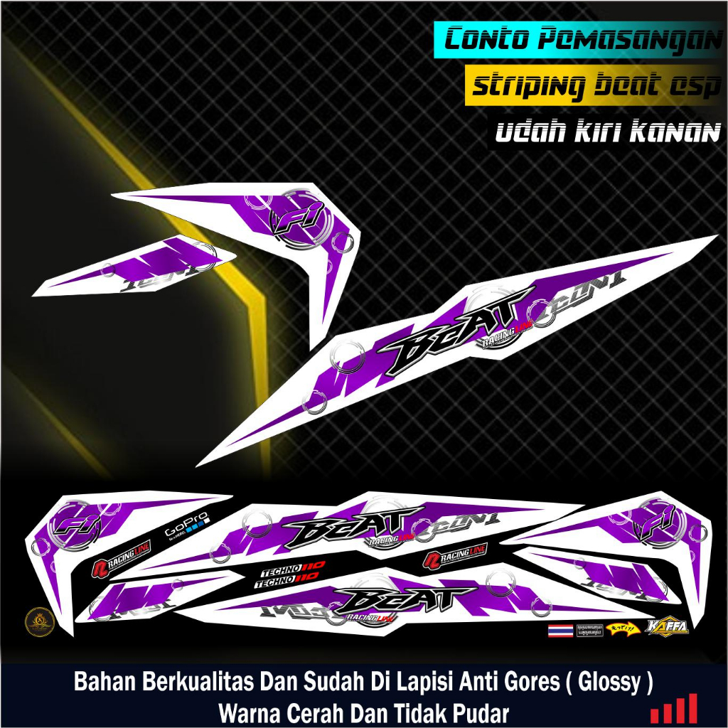 Sticker Striping List Variasi Beat ESP/Street - Striping Variasi Beat ESP Putih Liat Ungu