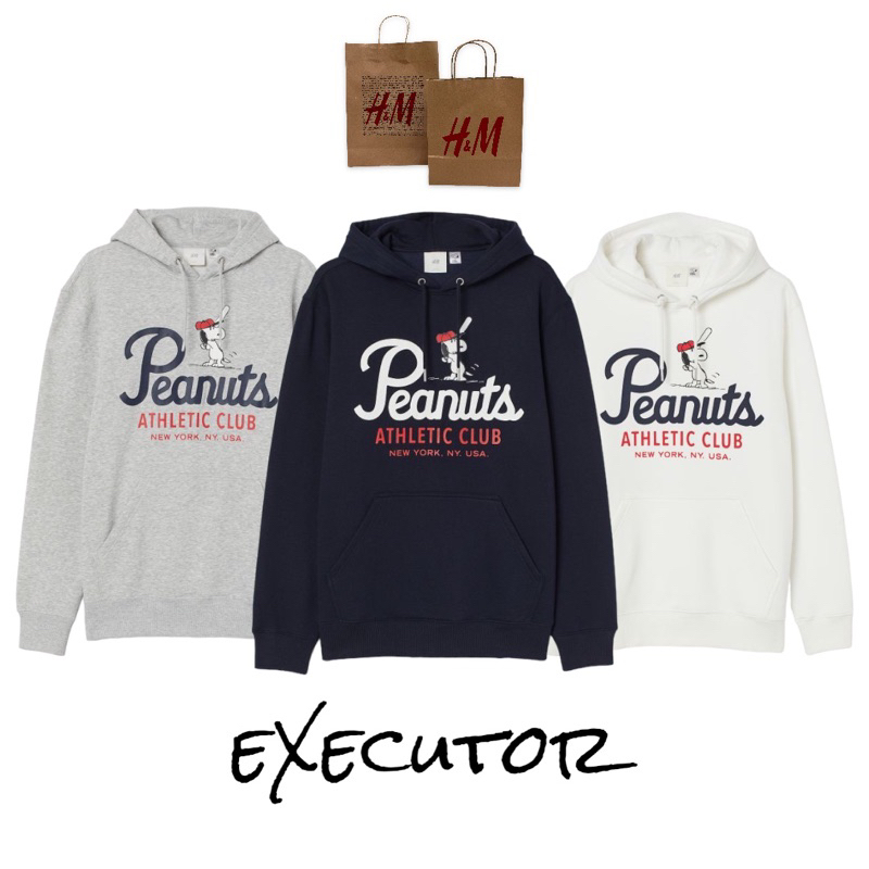 ( 8.8 ) Hoodie H&amp;M Unisex Peanuts Athletic Sablon, Flecee Katun lembut, Free Papperbag