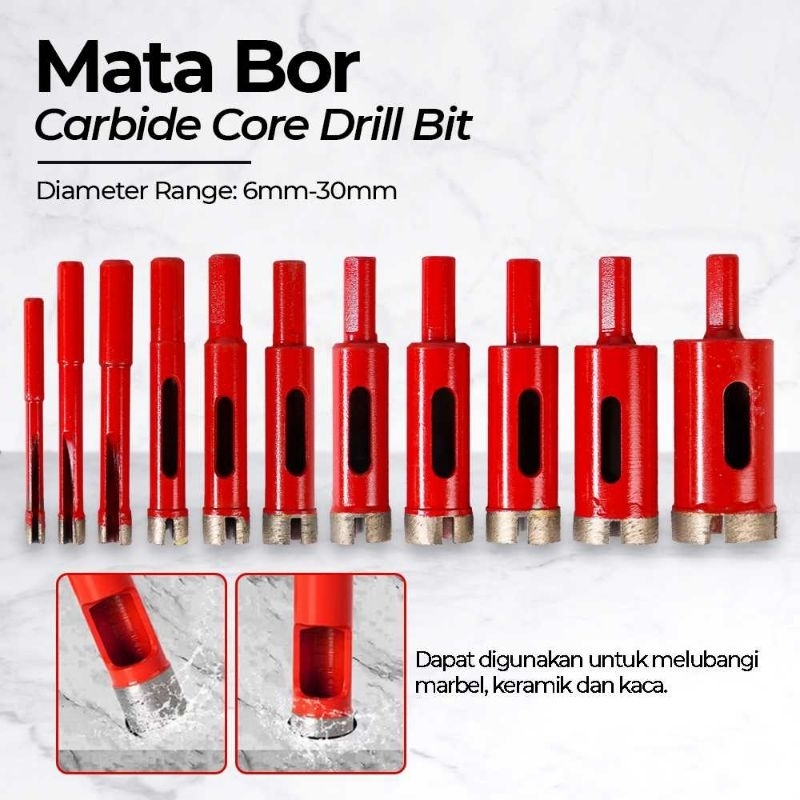 Set 11pcs Mata Bor Granit Kramik Batu Hole Punch Carbide Core Drill Bit 6mm-30mm