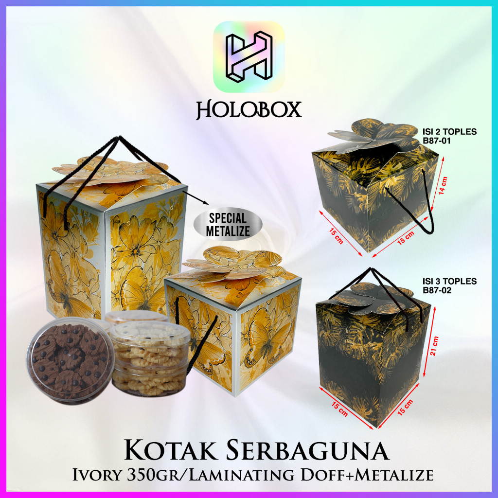 

Box Hampers / Packaging Toples Kue 500 gr / Kotak Lebaran / Dus Idul Fitri Hologram / B90