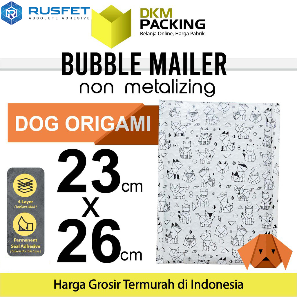 

AMPLOP BUBBLE WRAP DOG ORIGAMI 23x26cm RUSFET ENVELOPE BUBBLE BAG MAILER PREMIUM TERMURAH / SATUAN