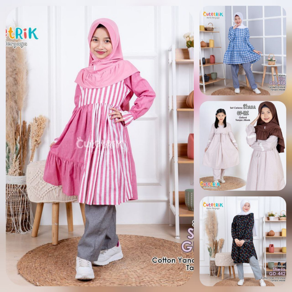 Set Celana Shalita Cutetrik GD454  Baju muslim anak bayi warna pink Setelan celana panjang anak pere