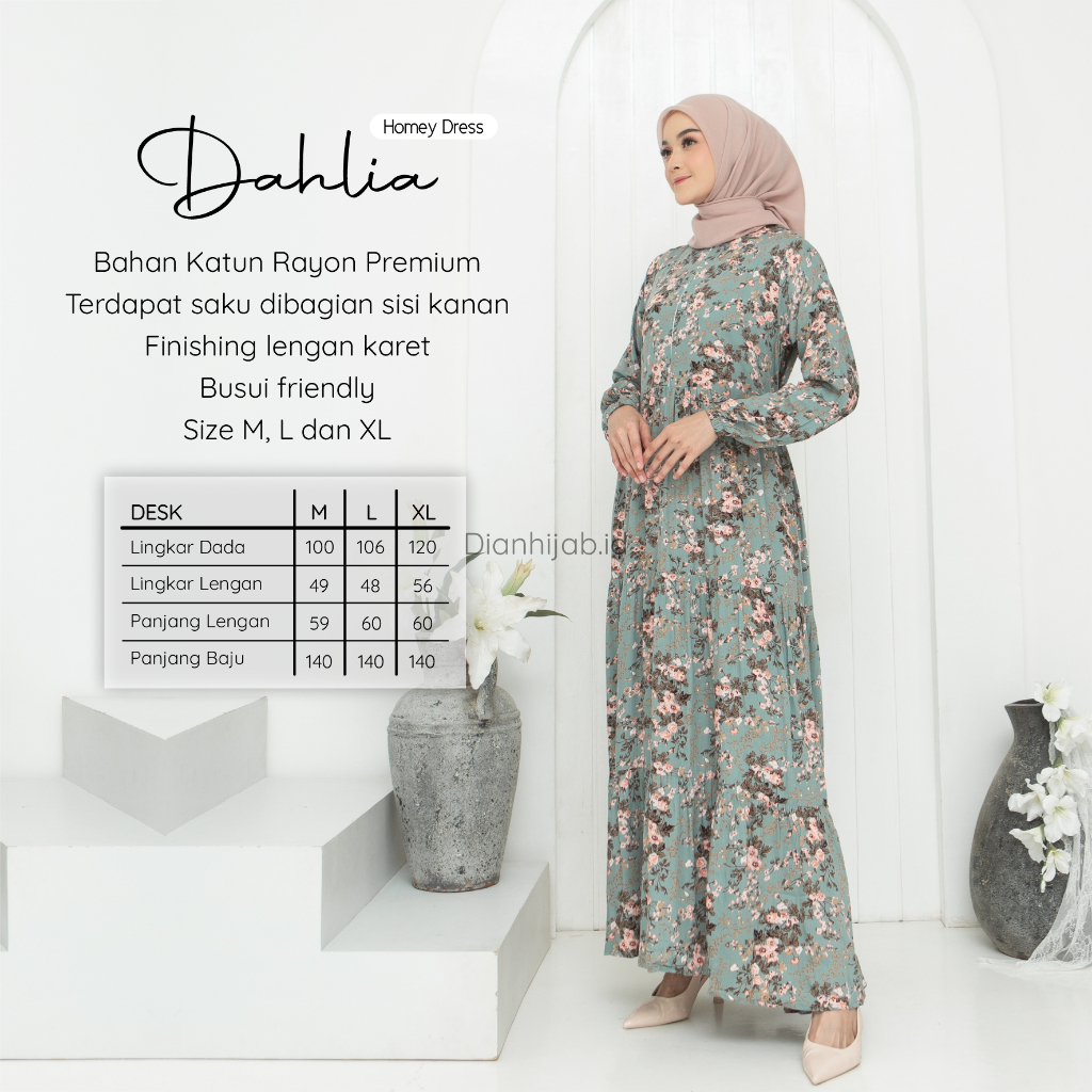 Gamis Dewasa Homey Dress Dahlia By Dianhijab.id - Bahan Rayon Viscose Premium Gamis Dewasa Luxury Gamis Pengajian Adem Nyaman Dipakai - Bisa COD