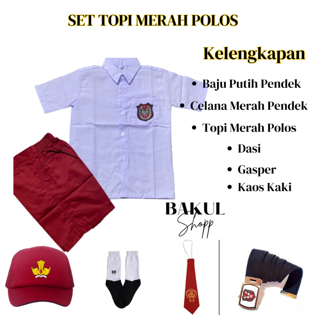 setelan seragam sekolah anak sd merah putih laki laki celan pendek + baju pendek lengkap