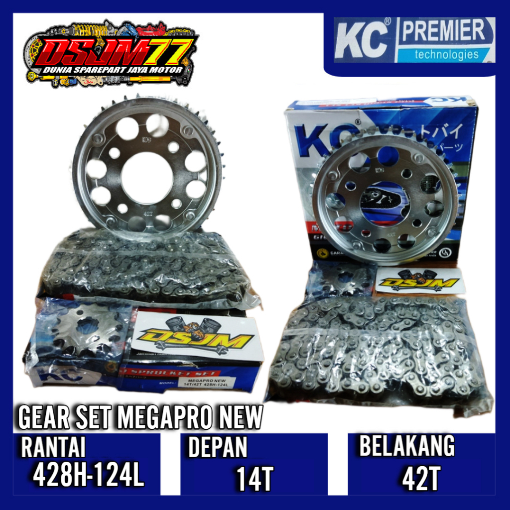GEAR SET MEGAPRO NEW GIR PAKET MEGA PRO NEW GIRSET GIR DEPAN BELAKANG 14T/42T 428H-124L KC