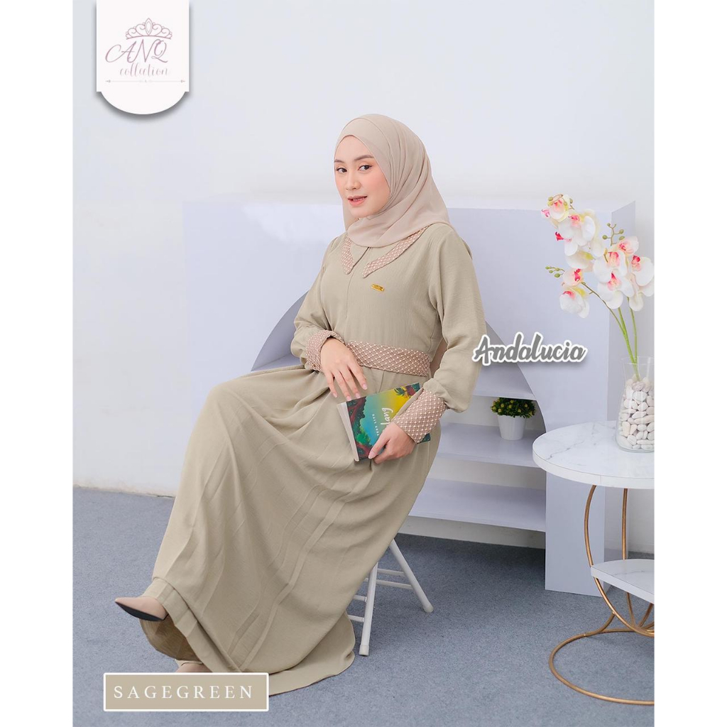 Gamis ANDALUCIA ANQ Dress renda premium cringkle airflow ootd fashion terbaru