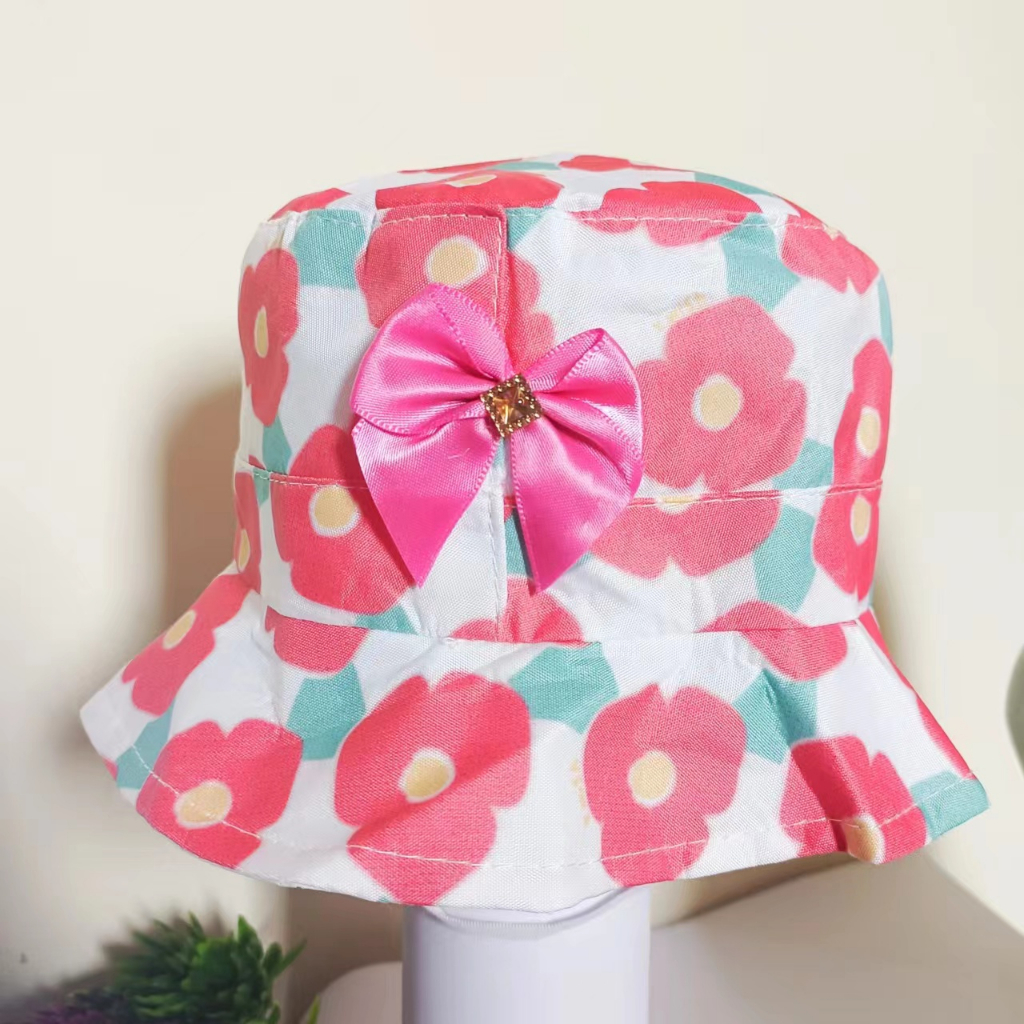 (Hello Girl)MZ42 Bucket Hat Topi Balita Umur 2-6 Tahun Motif Bunga Pita Gaya Korea Import