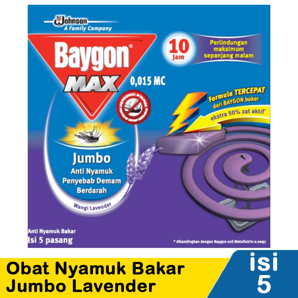 Baygon Jumbo Fresh Scent 10 Jam Anti Nyamuk Bakar 150 gr isi 5