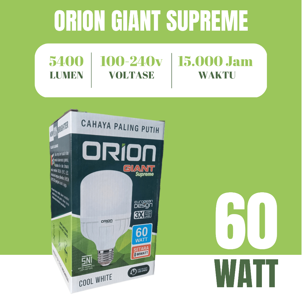 LAMPU ORION 60 WATT BOHLAM LED TABUNG JUMBO E27 COOL WHITE