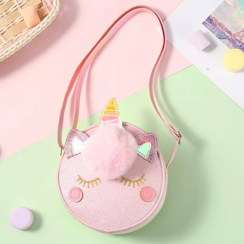 Unicorn Messenger Bag Unicorn Tas Bahu Glitter Kartun Lucu Dompet Koin Anak-anak Tas Travel Tas Penyimpanan Tas Bulat