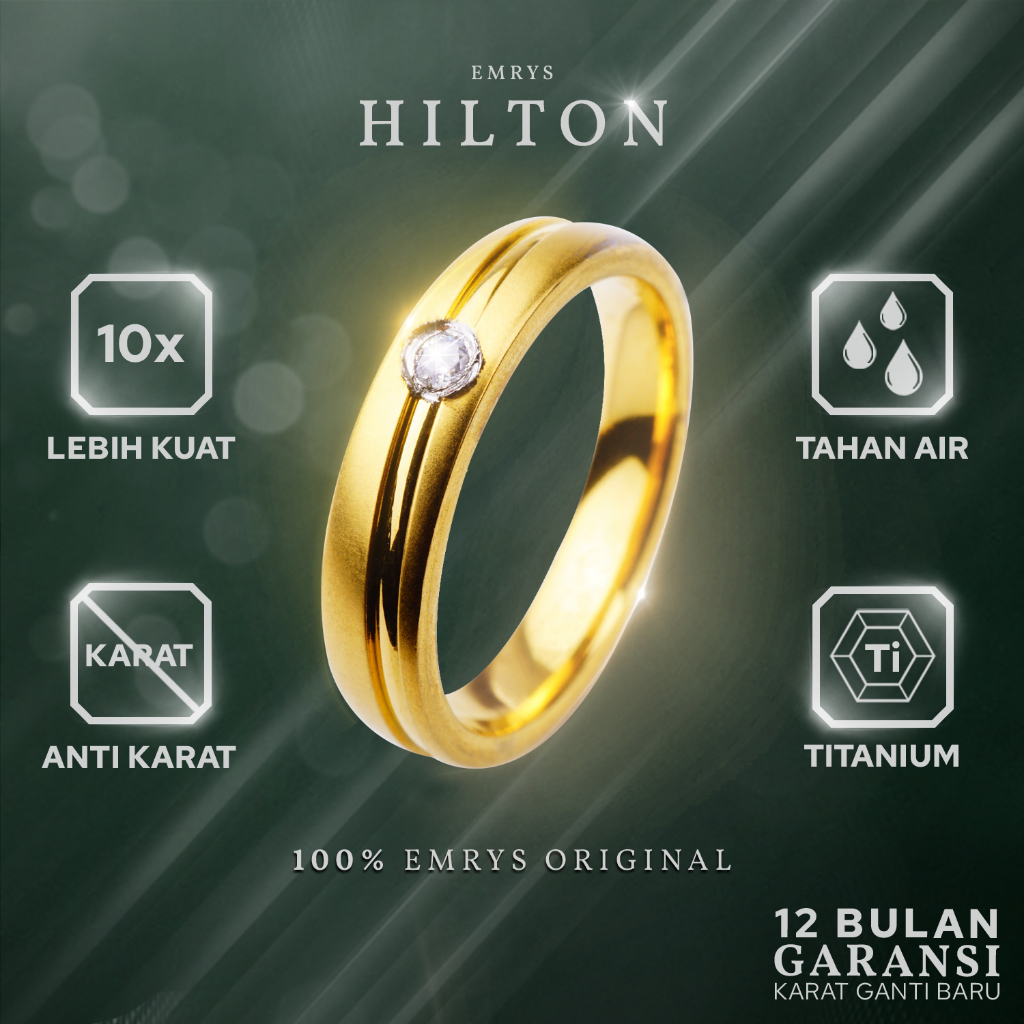 Emrys Premium Ring HILTON Real Titanium Anti Karat Cincin Titanium