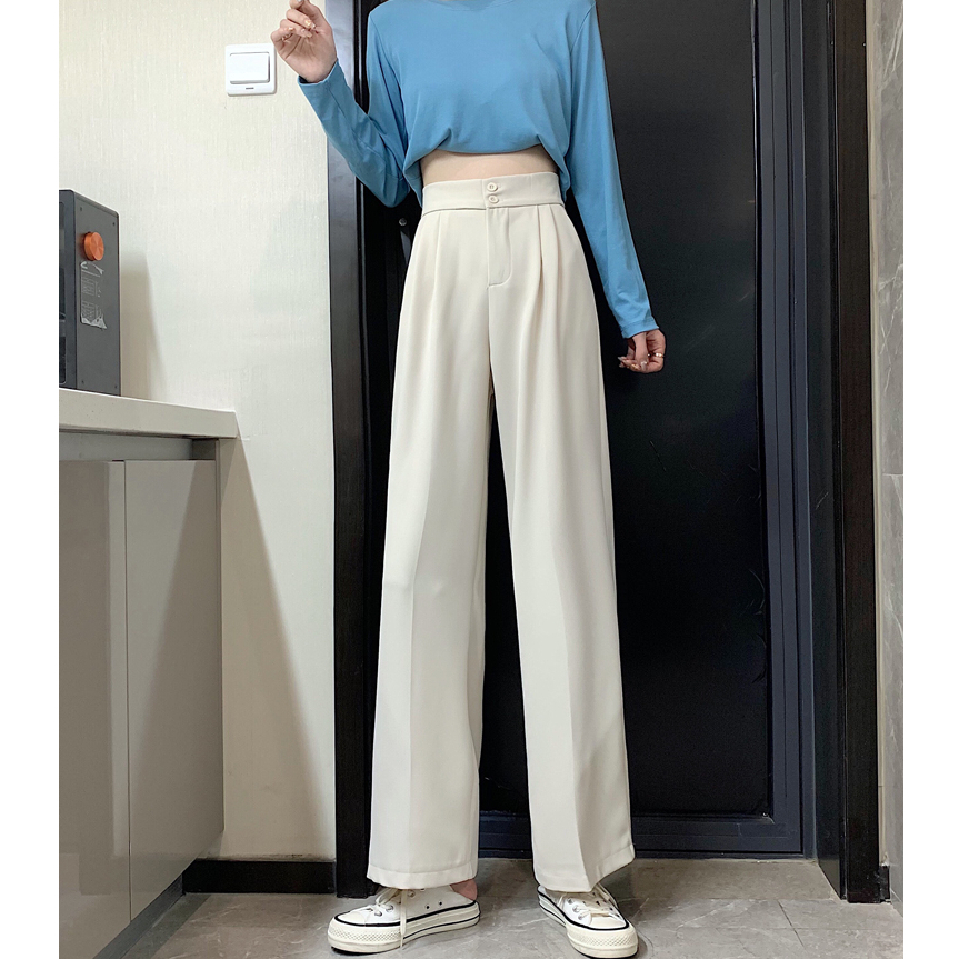 XIAOZHAINV Celana Kulot Casual Wanita Longgar Lurus Highwaist Pants Korean Style 8806