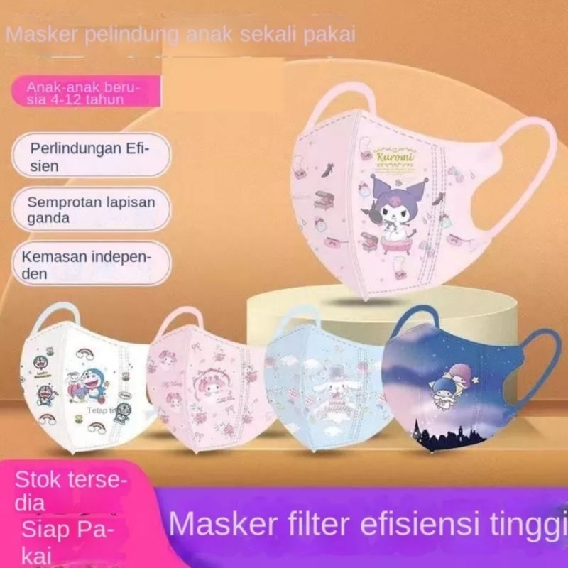 10PCS MASKER DUCKBILL ANAK 3PLY EARLOOP MOTIF CINNAMOROLL HK KUROMI SANRIO MY MELODY LITTLE TWIN STA