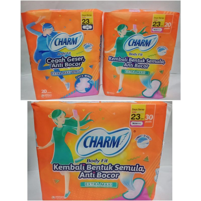 Charm Body Fit Pembalut Extra Maxi 23 cm Wing/Non wing isi 30 pads
