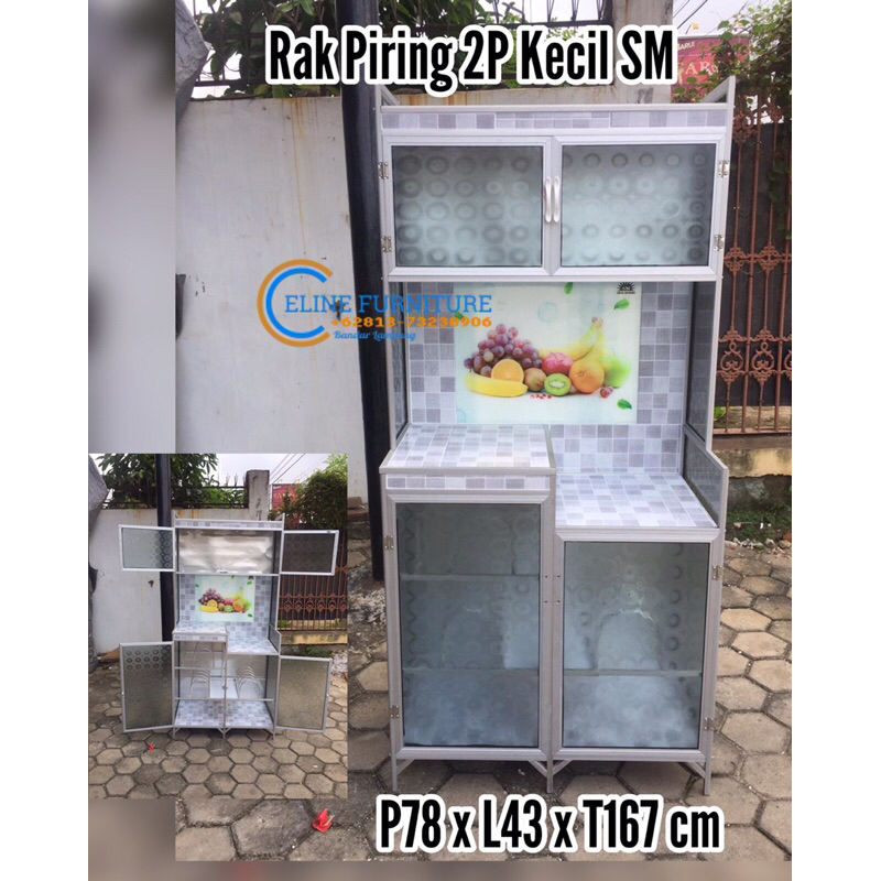 Lemari Piring 2 Pintu Kecil Aluminium Kaca