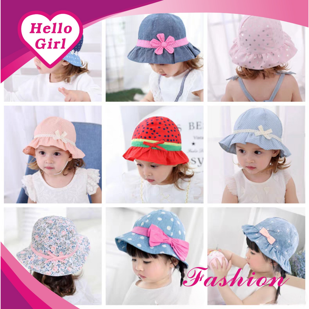 (Hello Girl)MZ36 Bucket Hat/Topi Anak Kecil Umur 2-6 Tahun Motif Bintang Import