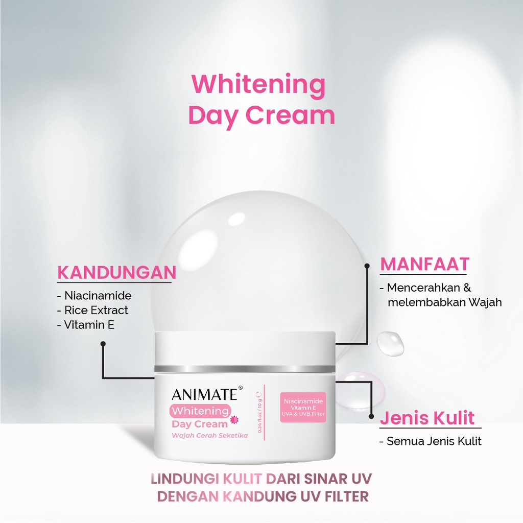 ANIMATE Instant Whitening Brightening Series Paket 5in1 Facial Wash Toner Serum Day Night Cream Skincare Wajah