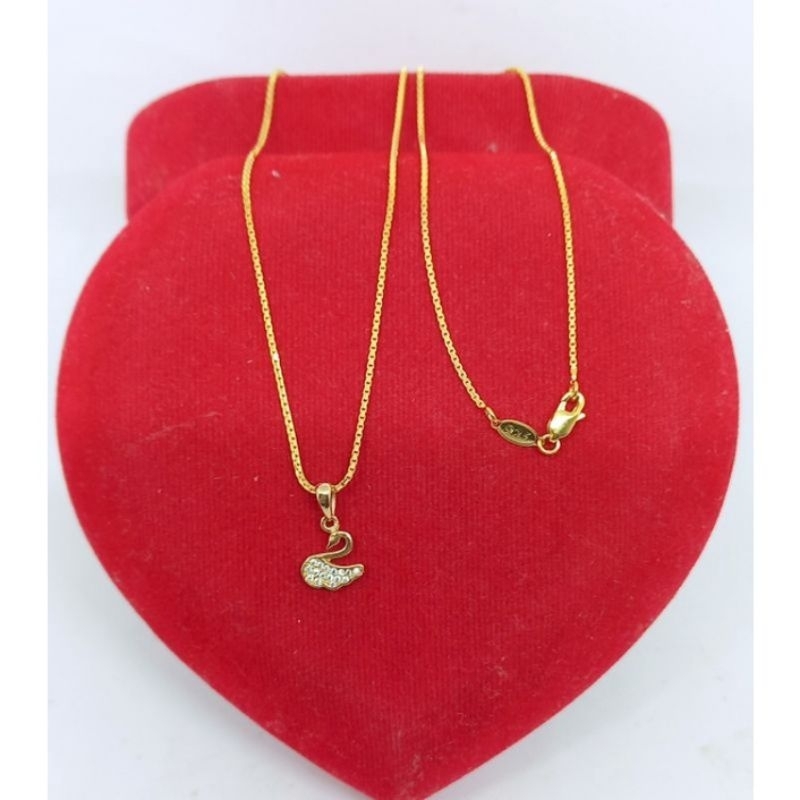 KALUNG ITALI SANTA + LIONTIN ANGSA PERAK ASLI 925 LAPIS EMAS