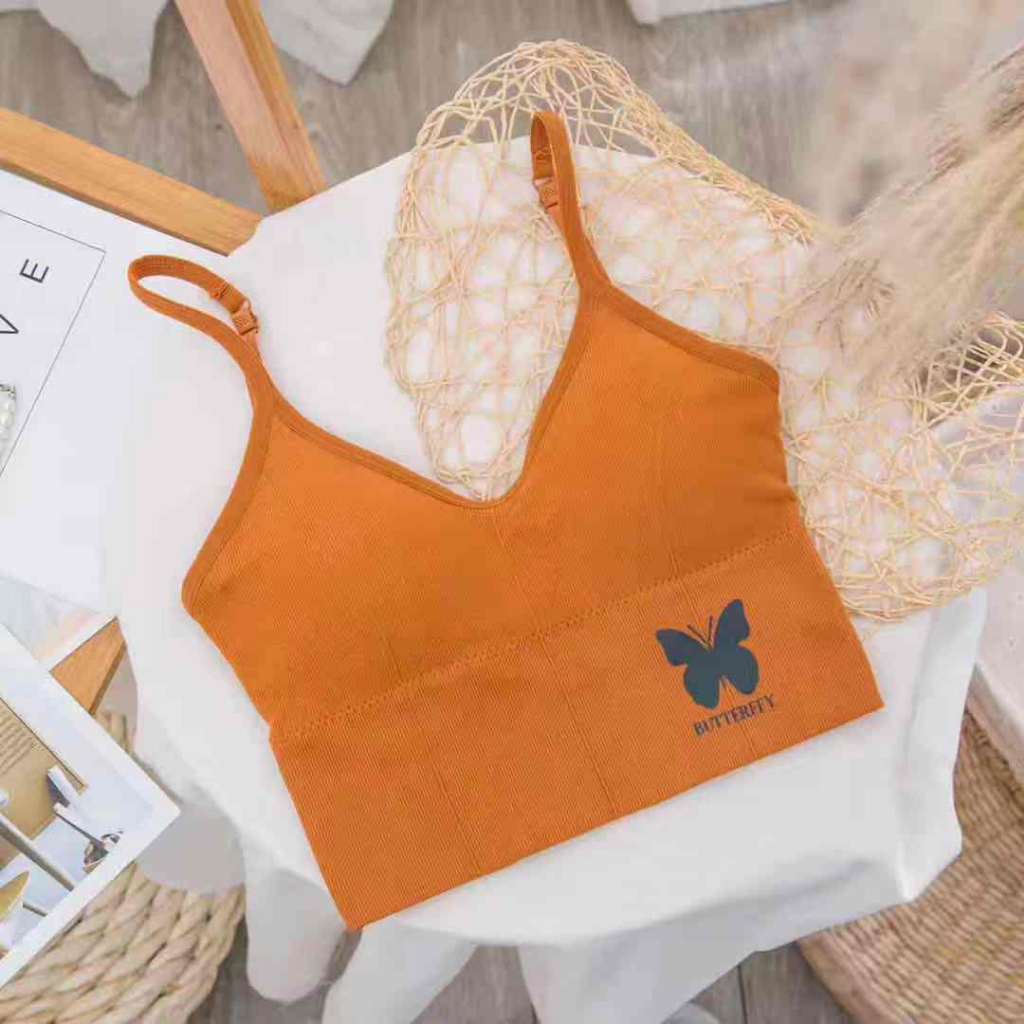 Pakaian Dalam Wanita Bra Polos Yoga Bra Push Up Tanpa Kawat Sport Bra-bra-105 Orange