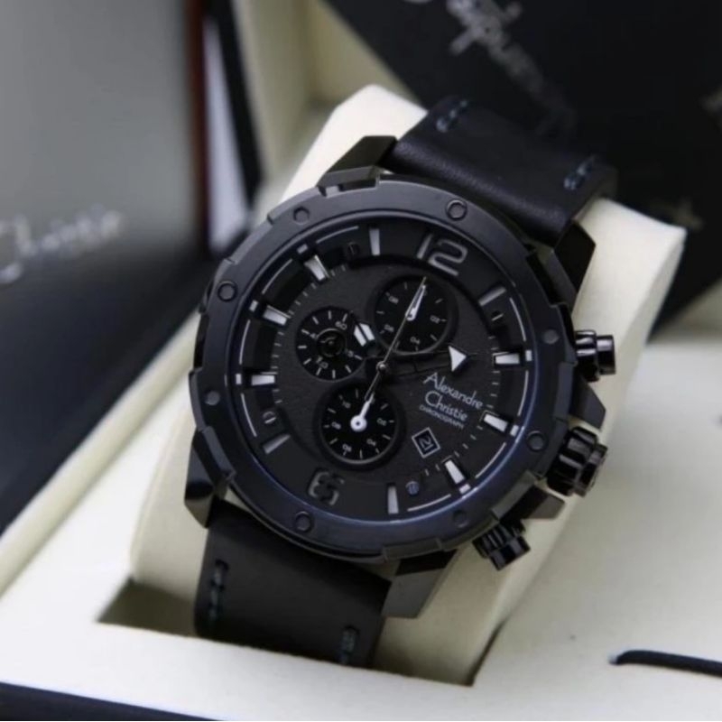 jam tangan pria original ALEXANDRE CHRISTIE AC6410MC LEATHER STRAP