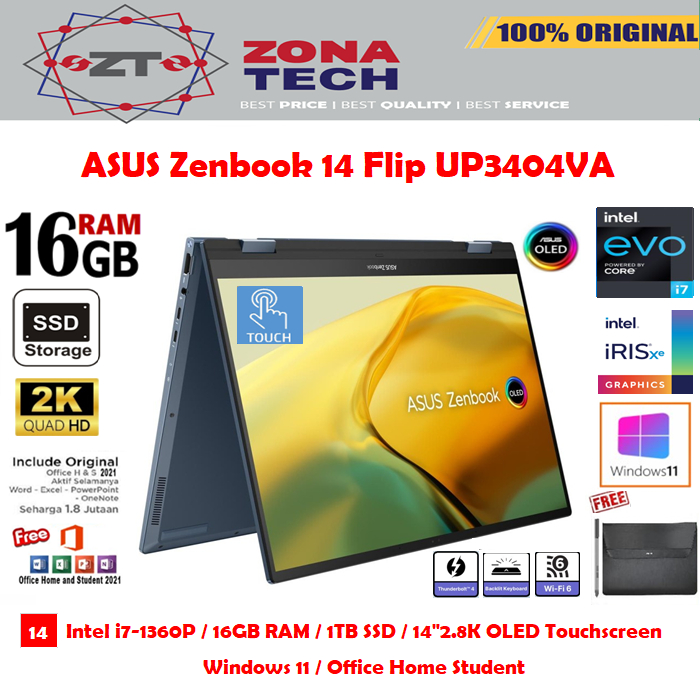 ASUS Zenbook 14 Flip OLED UP3404VA - i7-1360P 16GB 1TB SSD 14&quot;2.8K OLED Touch W11 OHS