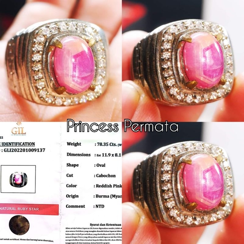 Natural Cincin Batu Permata Ruby Star Burma Include Memo GIL GEMS Lab
