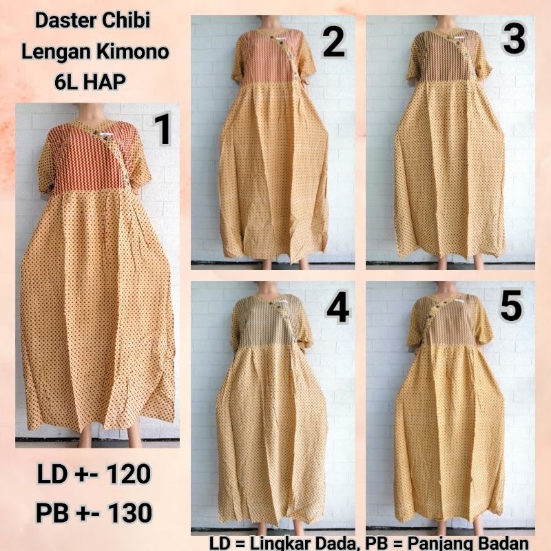 Daster Chibi Lengan Kimono HAP Jumbo 6L Pastel LD 120 Cm Adem Busui Friendly ZGDL