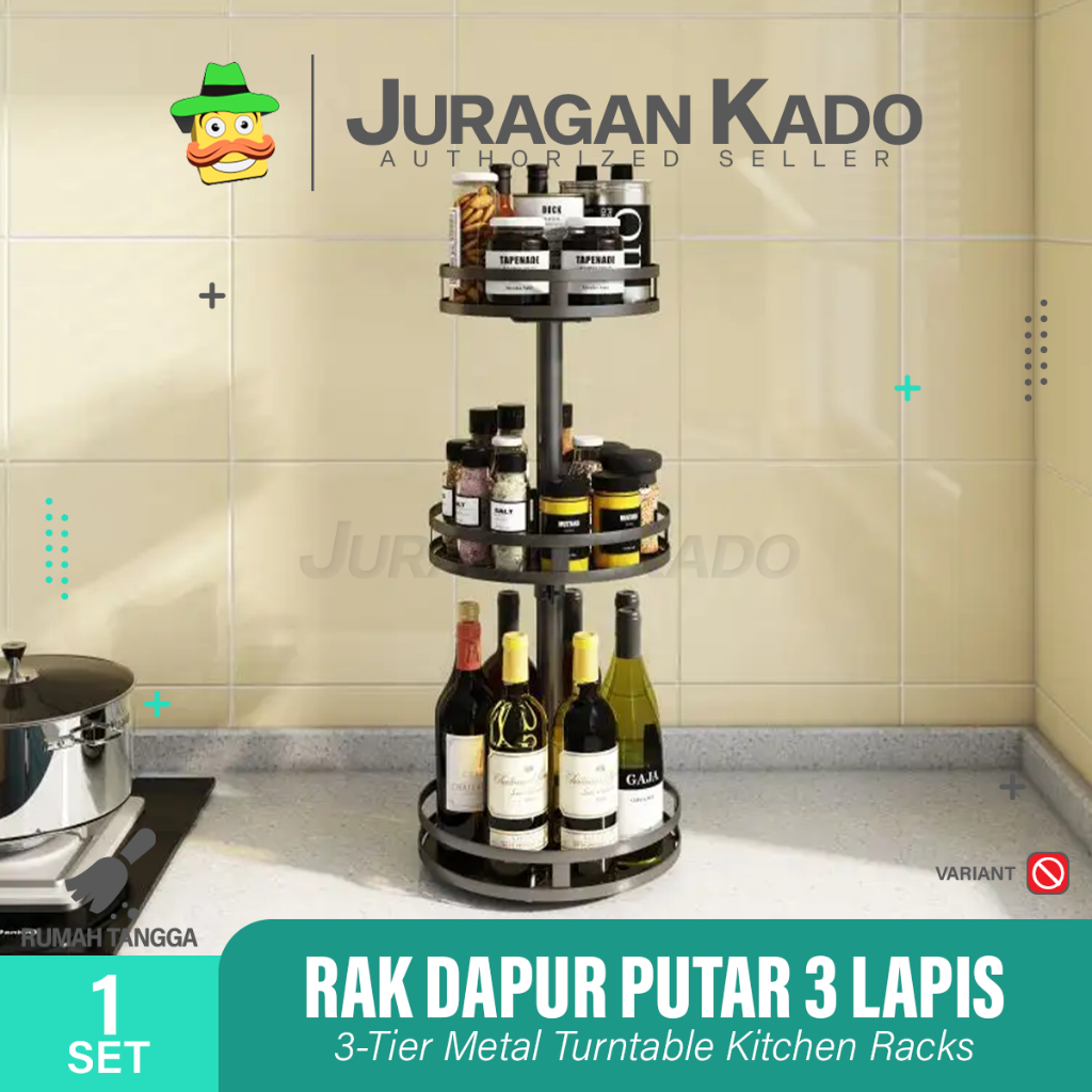 Rak Bumbu Dapur 3 Susun Rak Putar Steinless Bumbu Dapur Serbaguna Berputar 360 Derajat