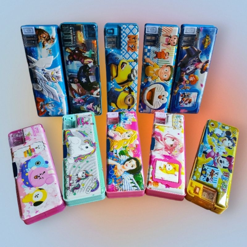 

tempat/kotak/tepak pensil magnet mekanik + rautan sedang 23x8cm BR (M)