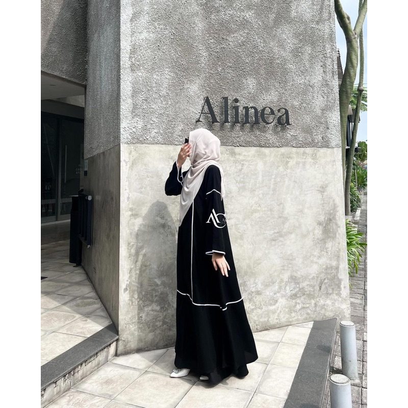 Abaya Hitam Turkey Saudi Outer Inner 2in1 Bahan Jetblack Kombinasi Wolfis List Putih 887