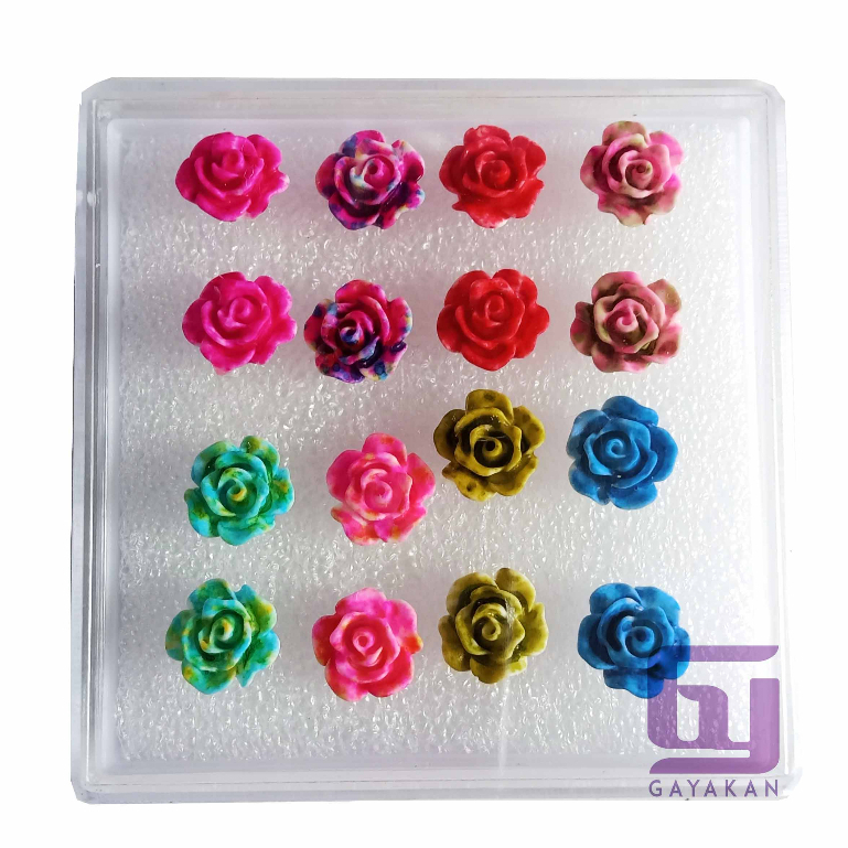 Isi 16 Pcs (8 Pasang) Anting Tusuk Korea Besi Fashion Seri Mawar Multi Warna