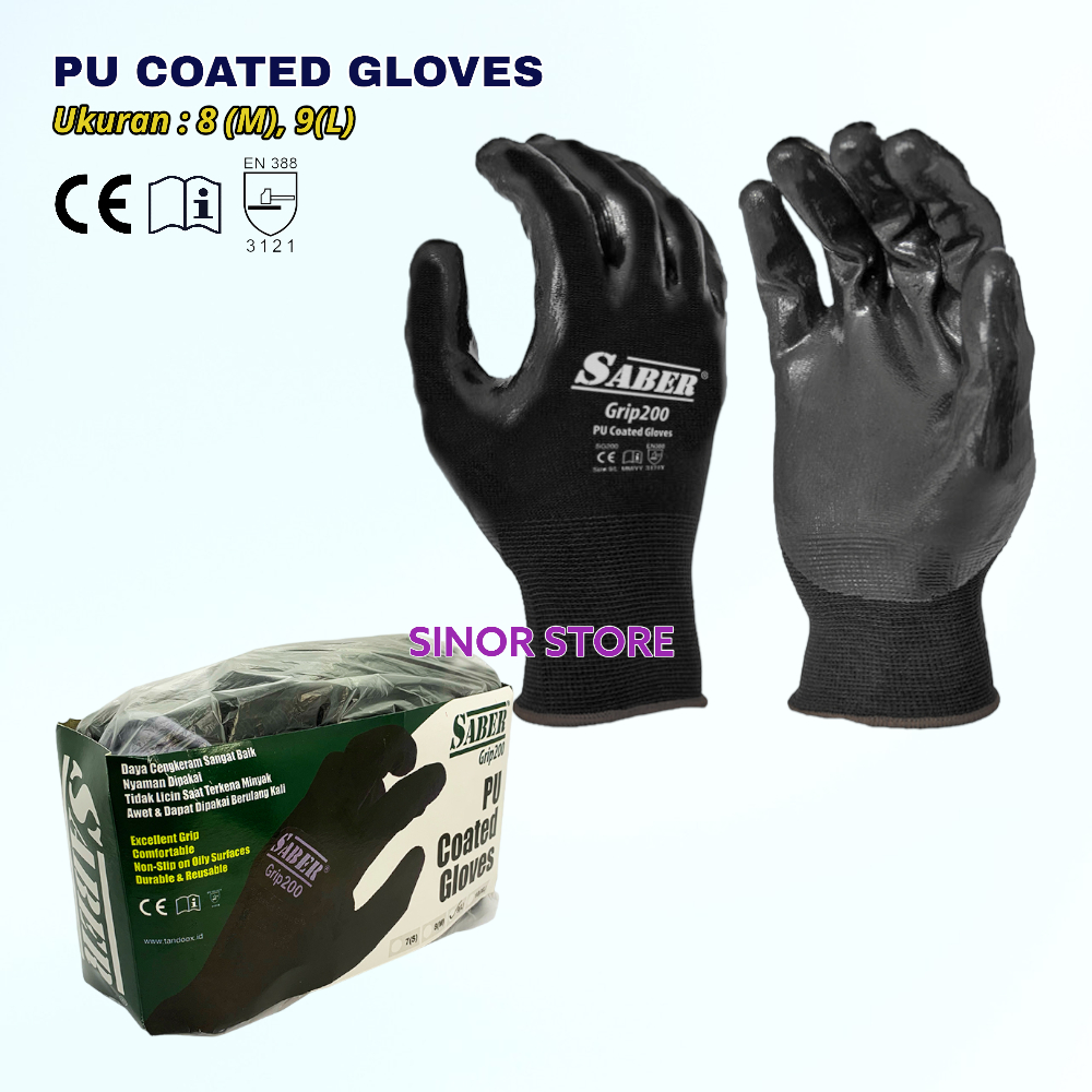 Sarung Tangan SABER Grip 200 PU Coated Gloves Palm Fit