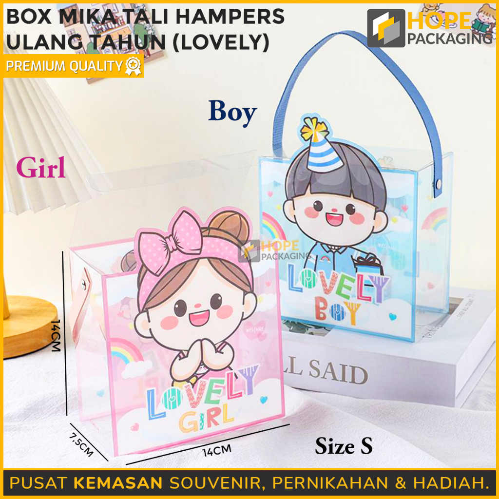 Box Mika Tali LOVELY Size M 18x18x 8.5 cm Hampers Ulang Tahun untuk BOY / GIRL