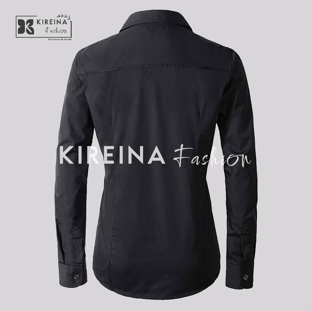 Baju Kemeja Putih Wanita Lengan Panjang Formal Hem Cewek Polos Bahan Melar - KIREINA