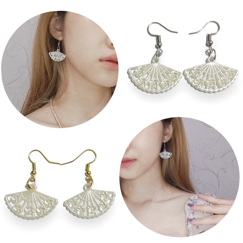 Suzy Pearl Fan Hooks Earrings Anting Tusuk Hook Mutiara Gantung Model Kipas