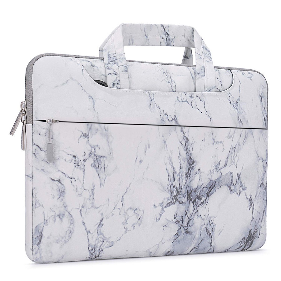 Tas Laptop Selempang Mosiso Shoulder Strap White Marble Size 13 14 15 16 inch