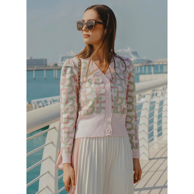 Benang jarum monogram waisted crop puffy