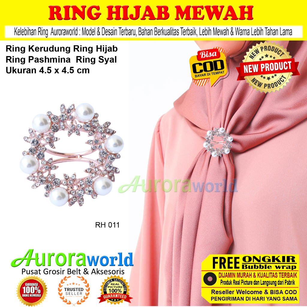 Auroraworld Ring kerudung hijab bros ring syal permata Ring Pashmina Berlian mutiara Mewah bros cincin kerudung scarf fashion terbaru anti karat