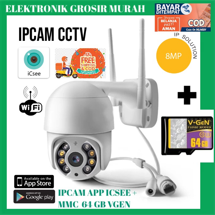 [ IPCAM ICSEE + MMC 64GB VGEN ] Ipcam CCTV kamera keamanan rumah with infrared bisa NVR/ ONVIF.