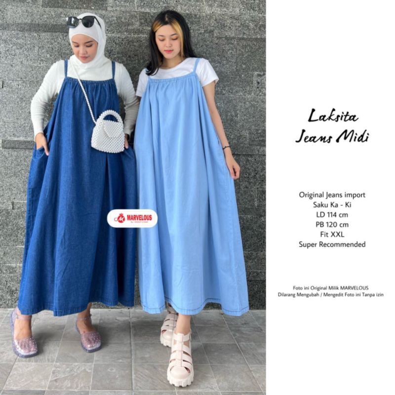 LAKSITA JEANS MIDI BY MARVELOUS / MIDI OVERALL JEANS WANITA MUSLIMAH / Ld114