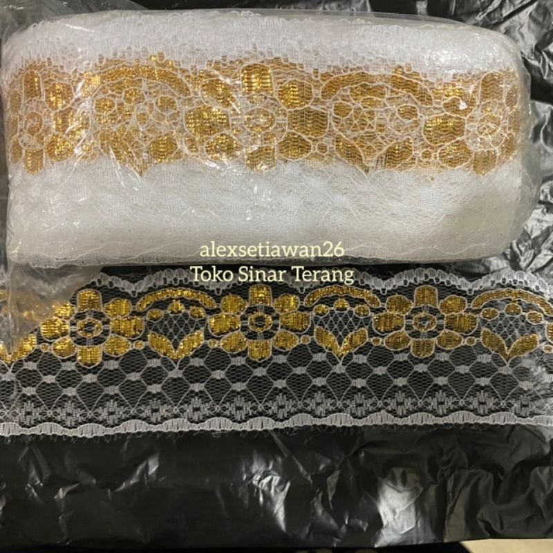 Renda Cinderella Emas Perak / Renda air emas perak per rol (+- 25 YARDS)