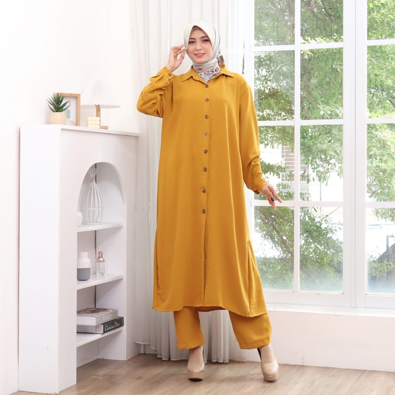 setelan long Tunik jumbo full kancing / Stelan long tunik polos jumbo / Oneset long tunik