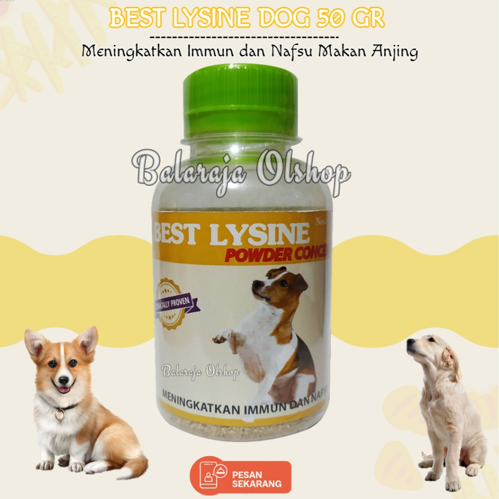 Vitamin Penambah Nafsu Makan dan Penggemuk Badan Anjing Puppy Meningkatkan Daya Tahan Tubuh Anjing - BEST LYSINE 50gram